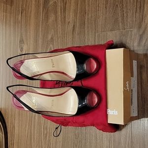 Christian Louboutin Prive 38.5 Red Kid/Black Patent